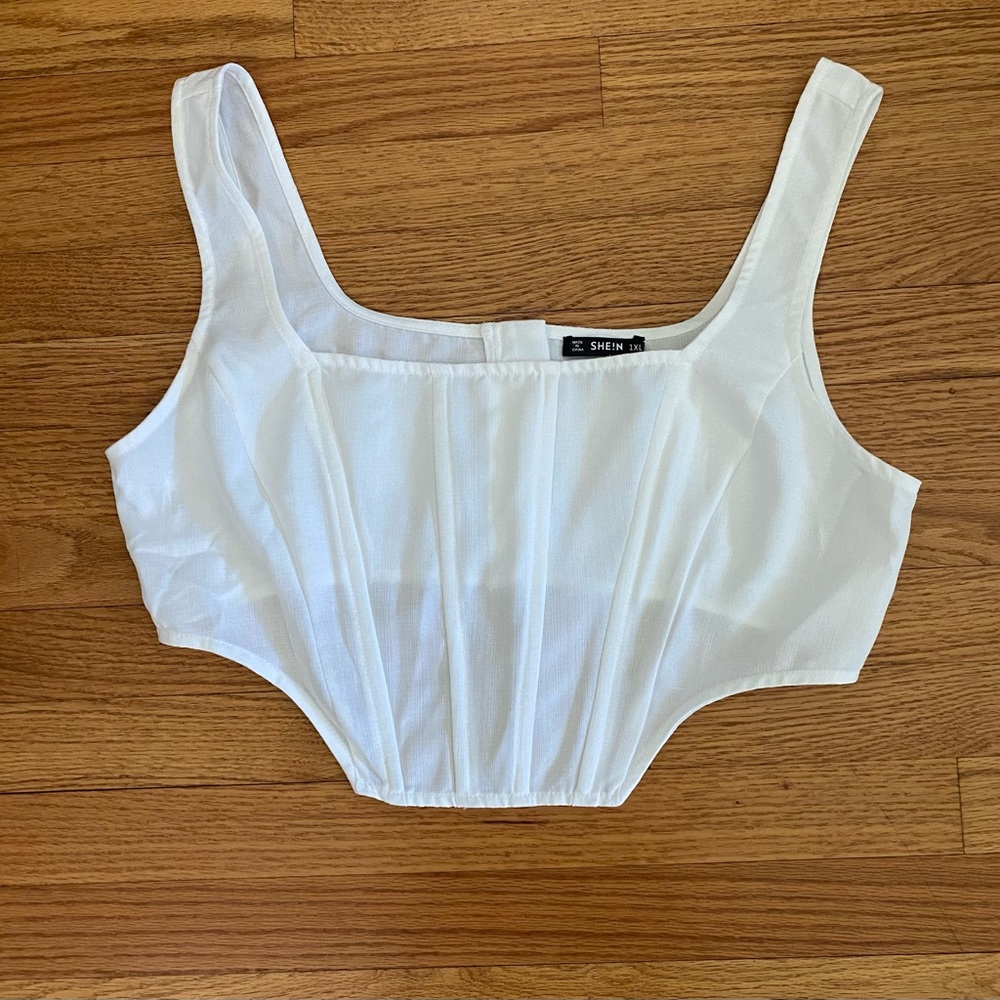 Shein Corset Crop Top Women’s 1XL (14) White Zipper Fish boning -Front, Bustier - Picture 1 of 6